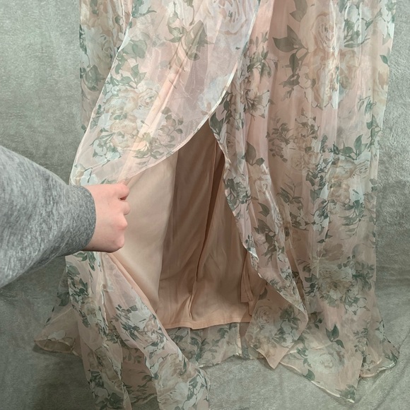 Maniju Floral Dress Women's Medium Blush Sheer Corset Slit Maxi Cottage Whimsy - Picture 9 of 13